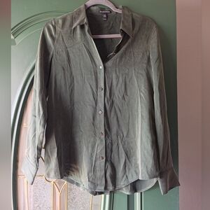 Eileen Fisher Emerald Green Silk Button-Down Blouse
